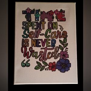 Handpainted Colorful Self Care Word Art Acrylic Painting Wall Decor 9x12"
